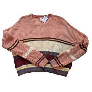 Clover & Scout Rue 21 Cropped Sweater Women's M Striped Knit Pullover Pink